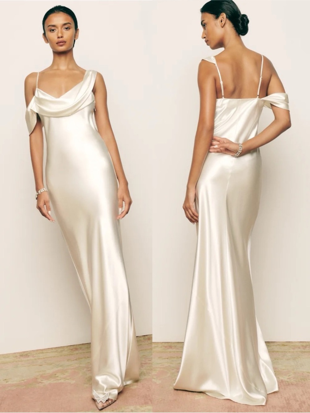 Reformation Ronda Silk Cowl Neck Wedding Maxi Dress Ivory White NEW with tags